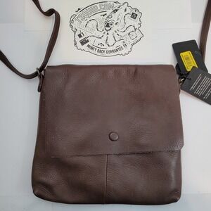 Day & Mood Crossbody Bag Women Brown Leather Pebbled Flap Adjustable Strap